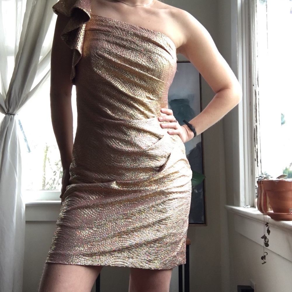 One Shoulder Rose Gold Dress